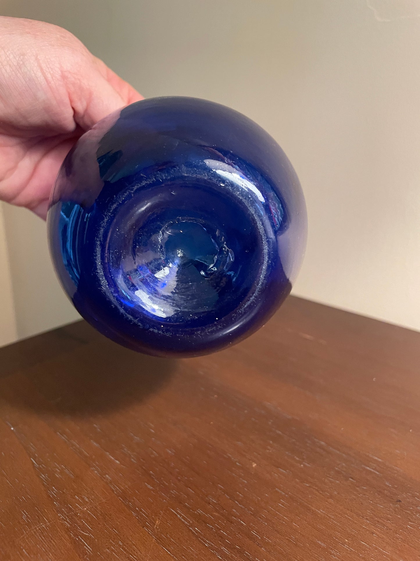 Small Round Blue Glass Vase