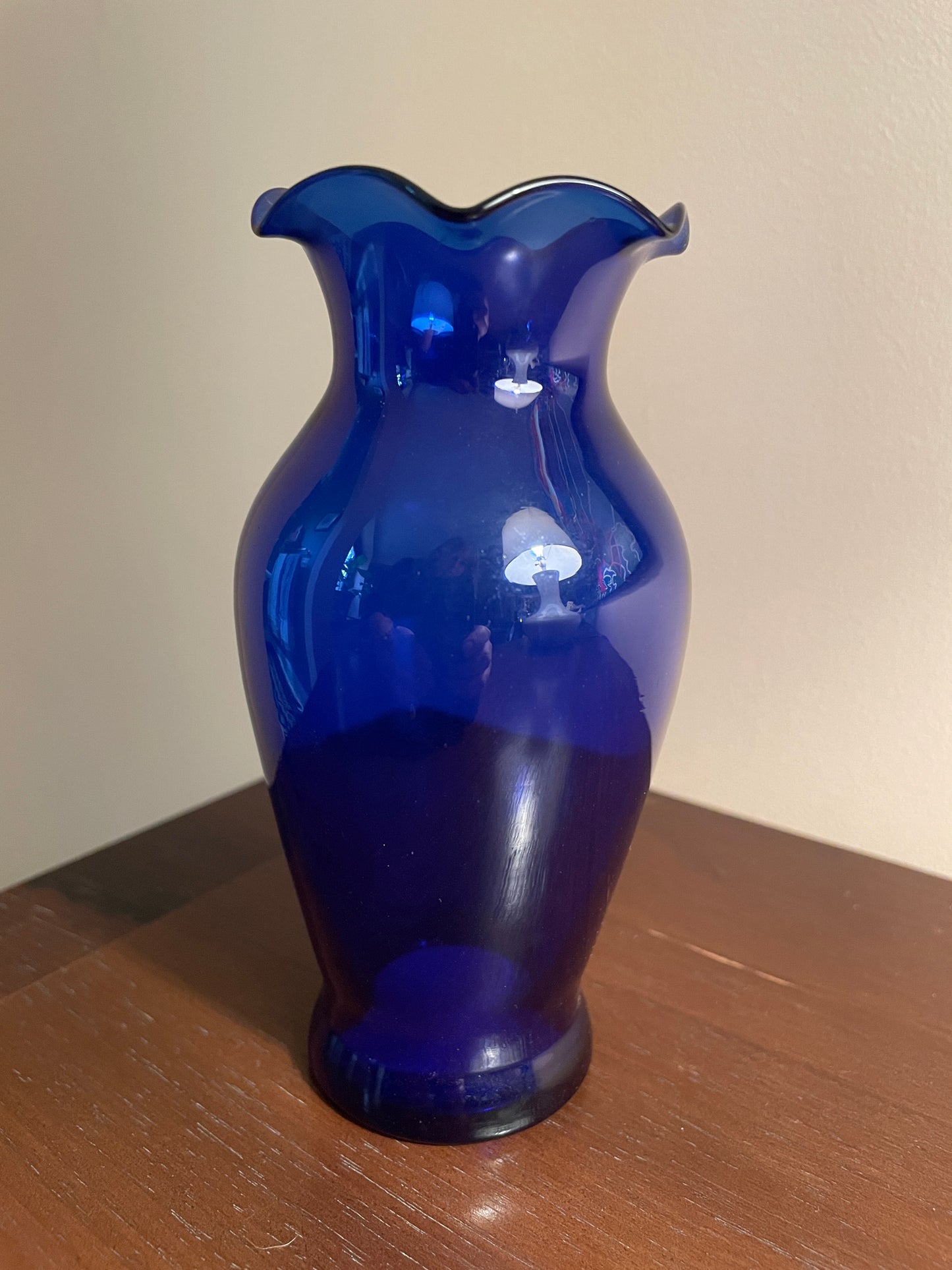 Ruffle Edged Blue Glass Vase