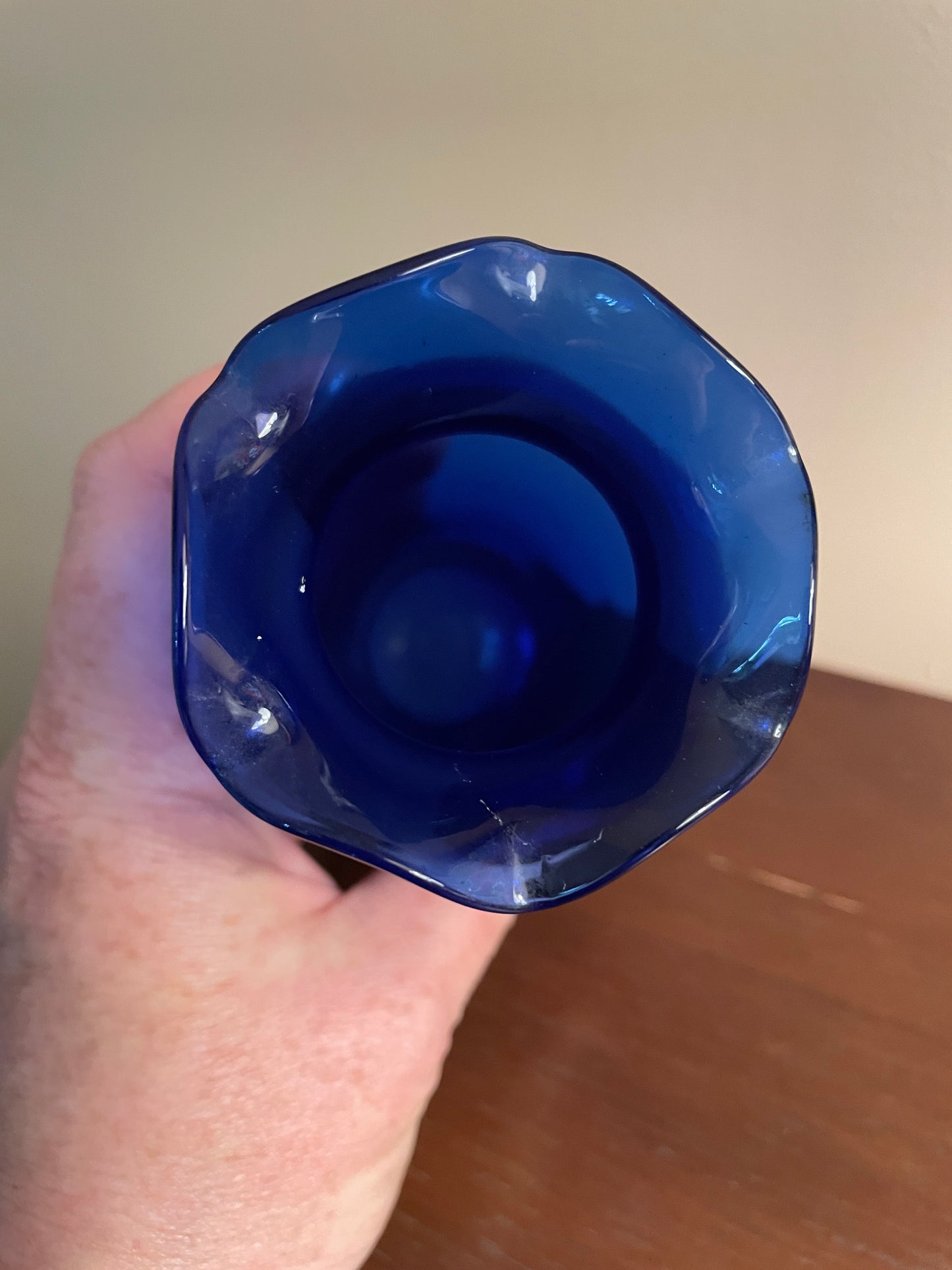 Ruffle Edged Blue Glass Vase