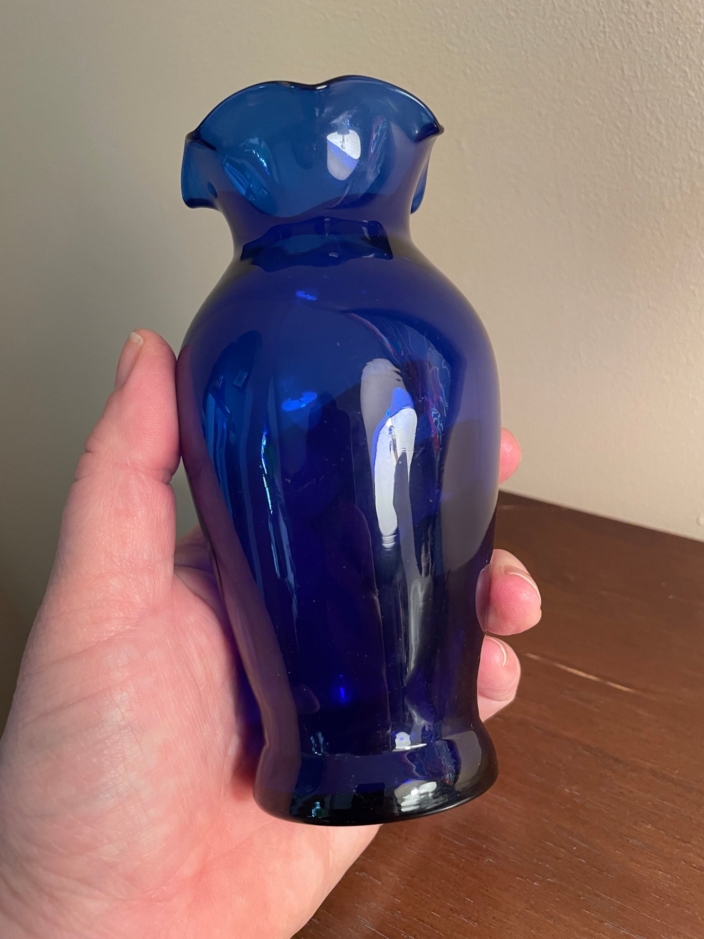 Ruffle Edged Blue Glass Vase