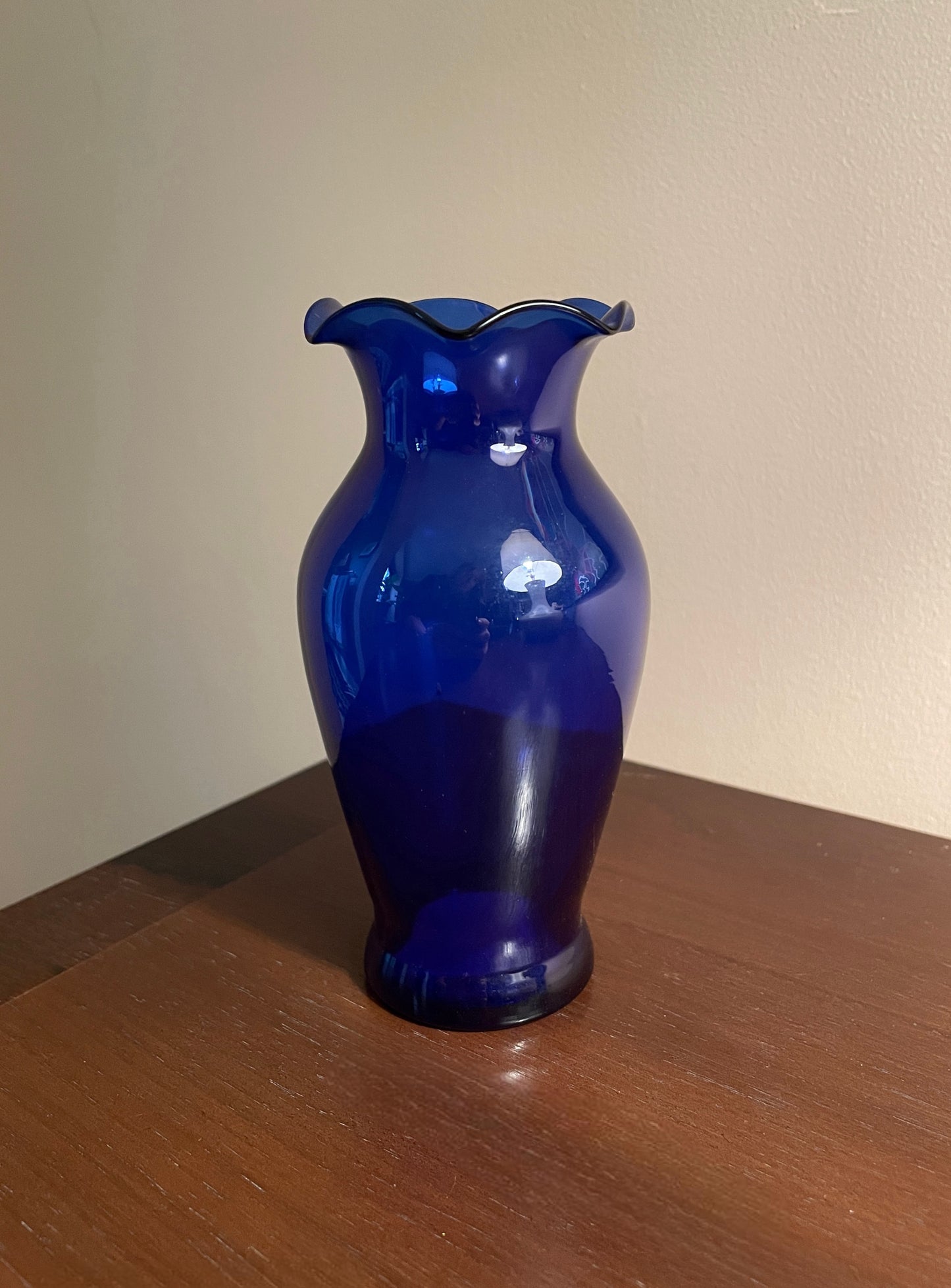 Ruffle Edged Blue Glass Vase