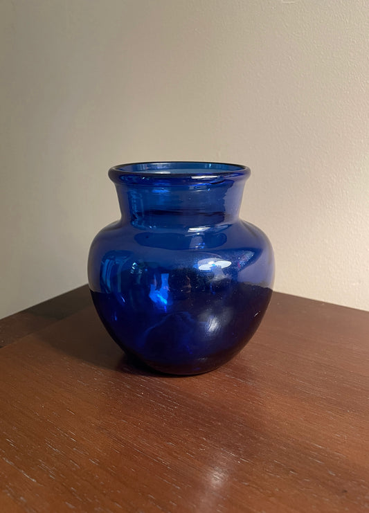 Small Round Blue Glass Vase