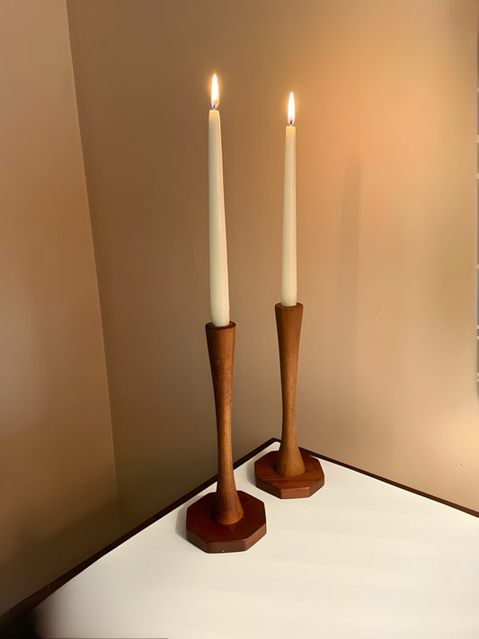 Wooden Candleholders with Octagon Base