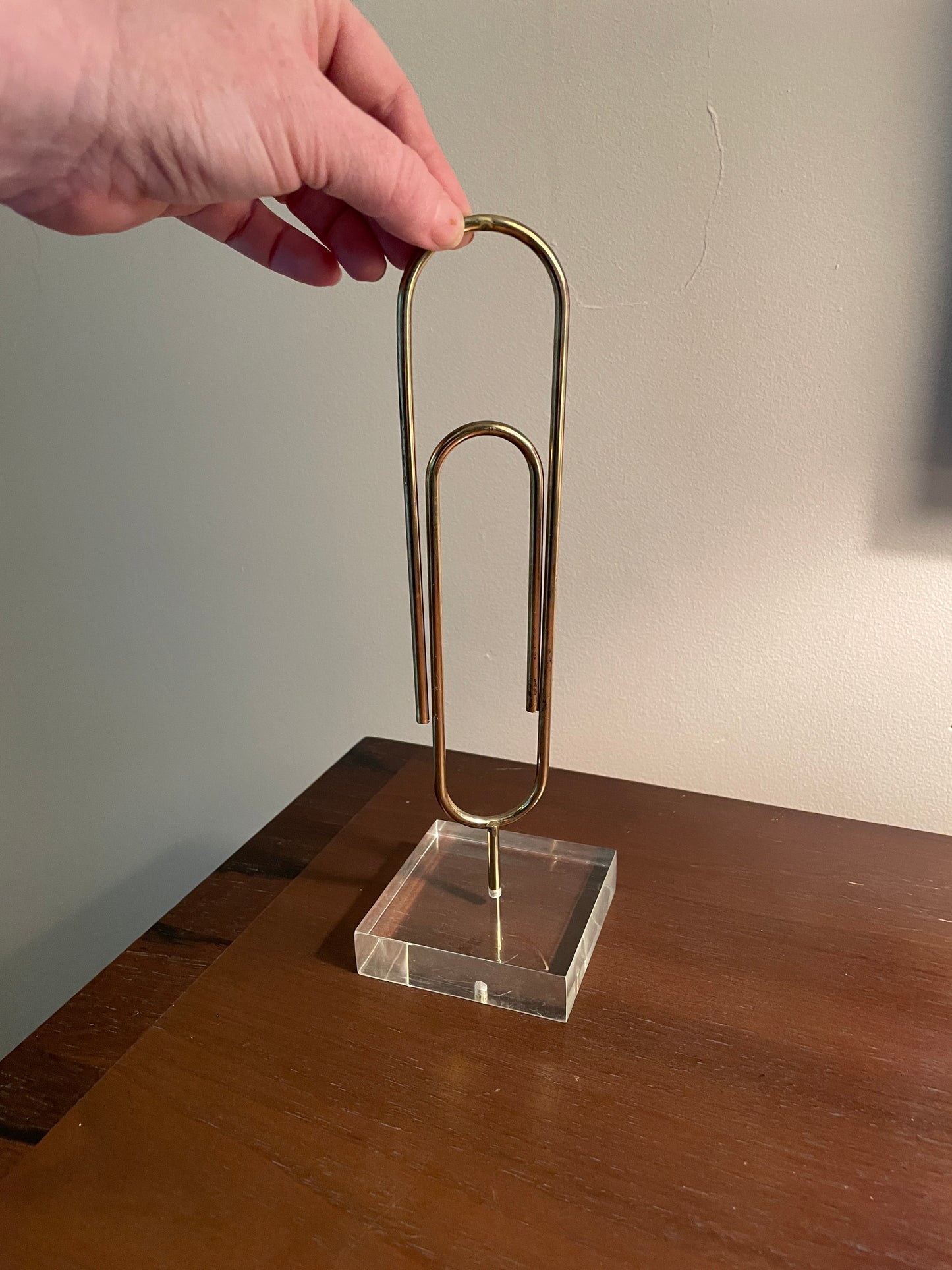 Jumbo Brass Paperclip on Lucite Base