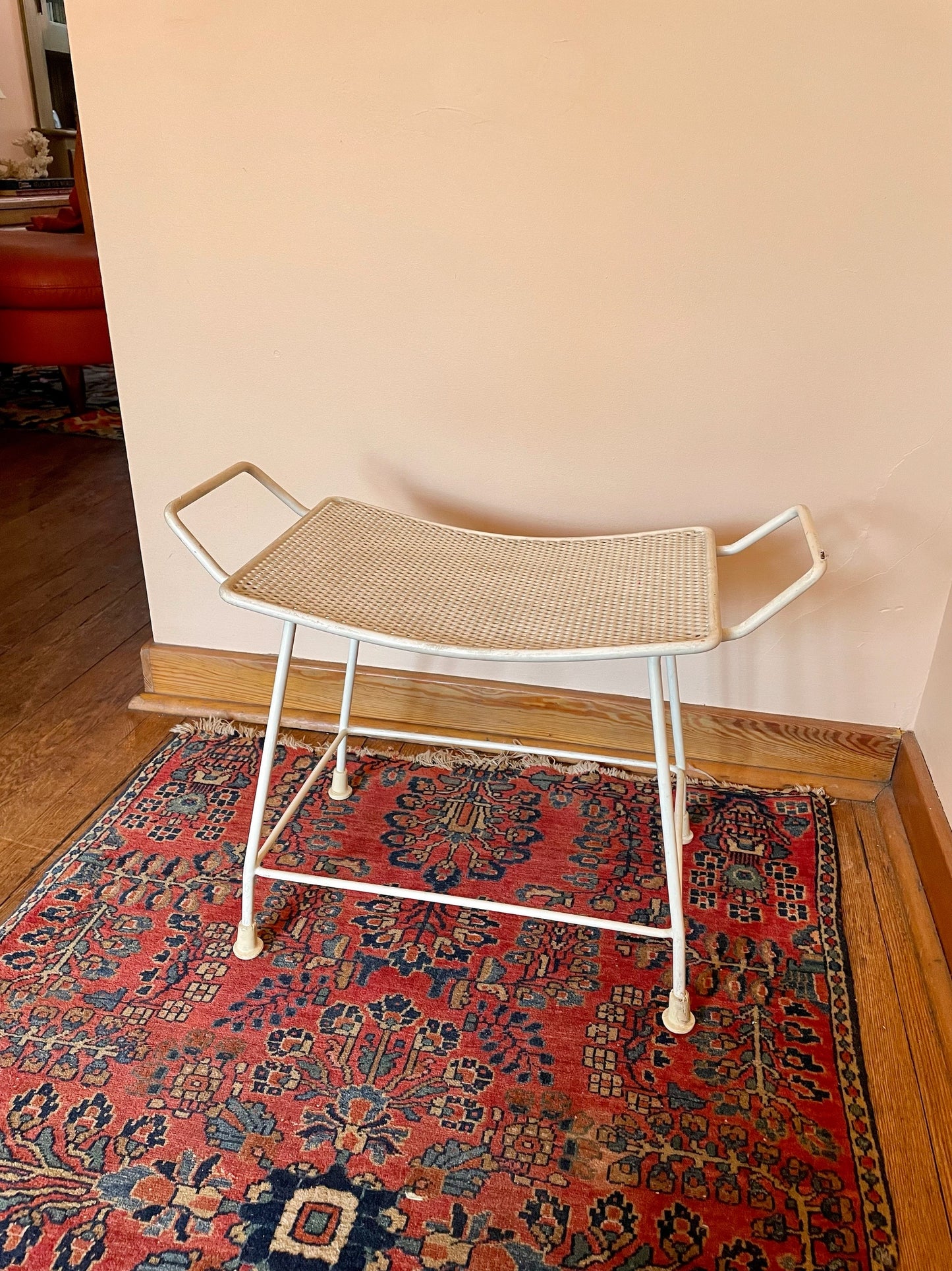 White Midcentury Vanity Stool