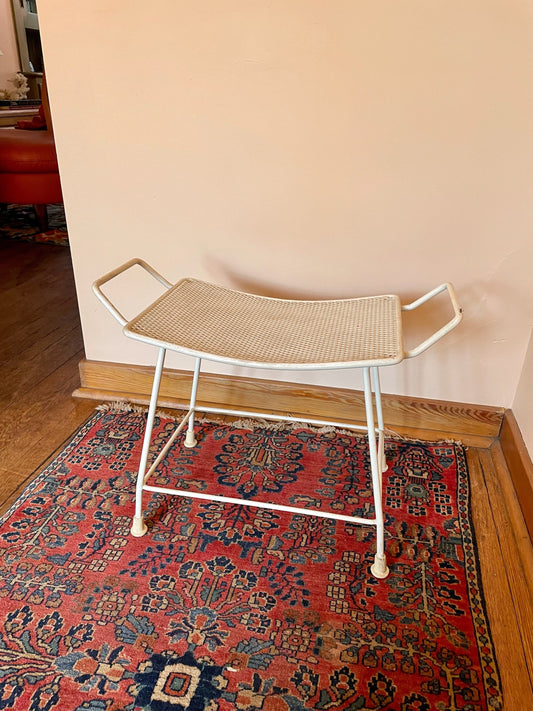 White Midcentury Vanity Stool