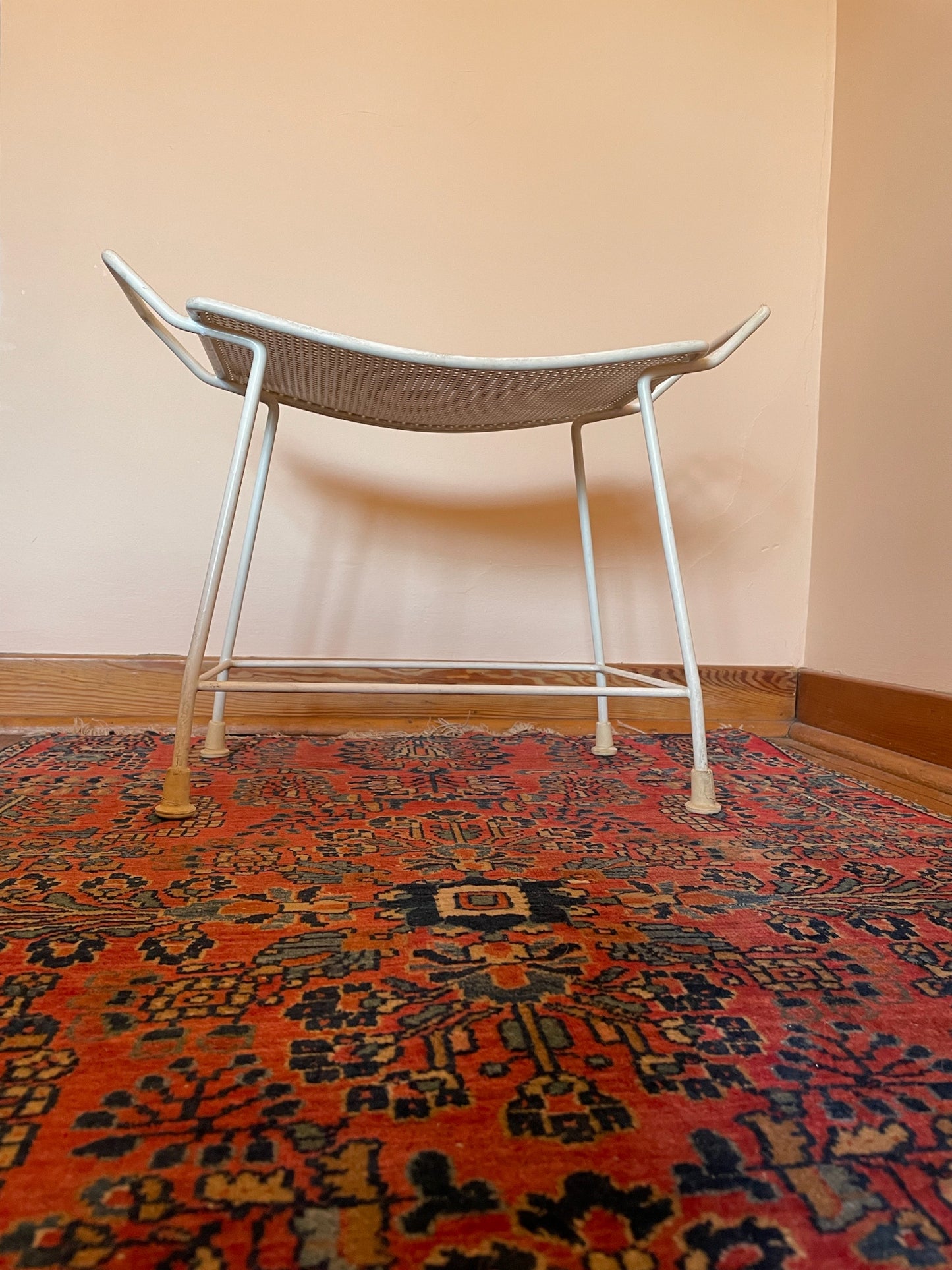 White Midcentury Vanity Stool