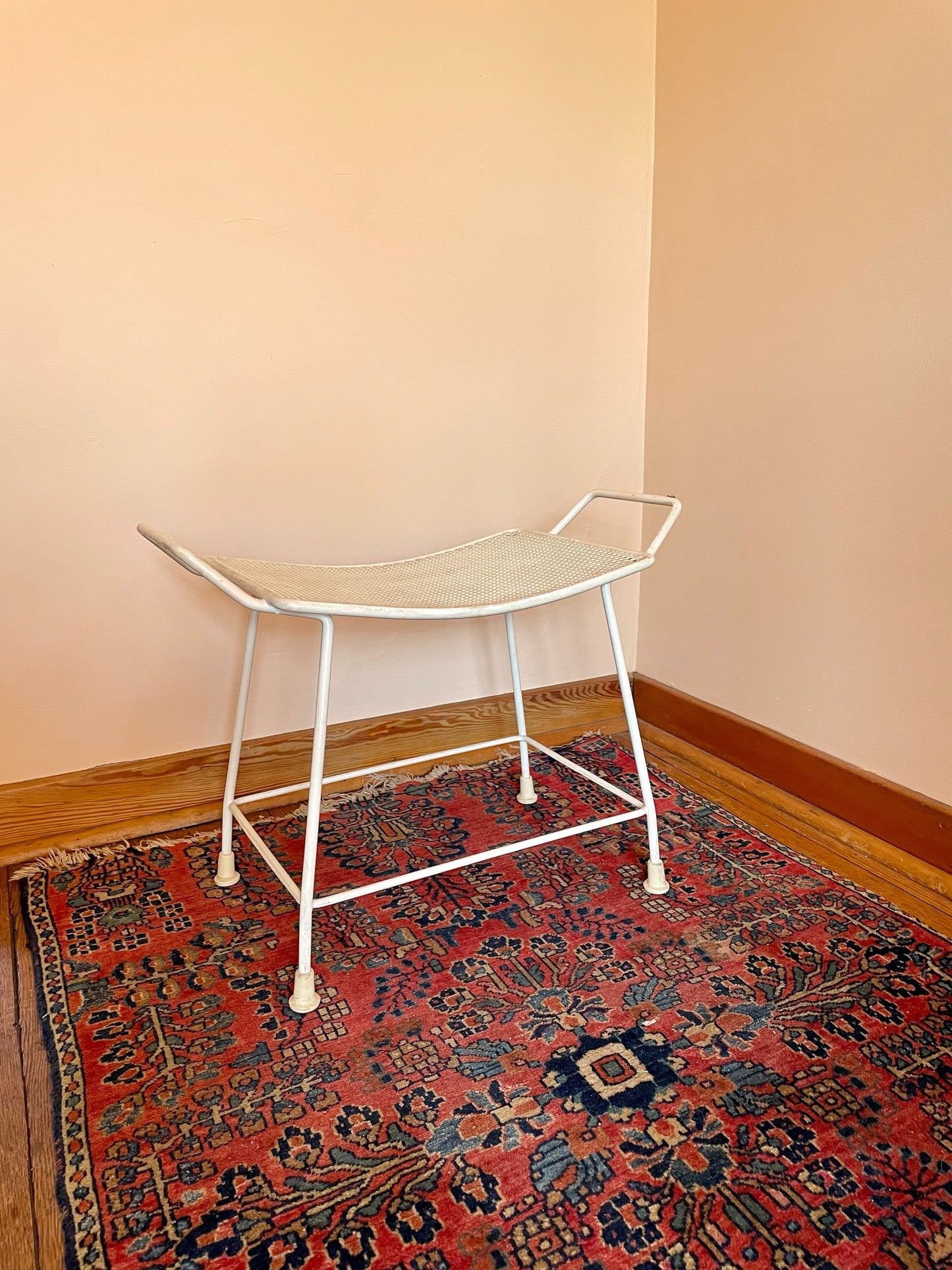 White Midcentury Vanity Stool