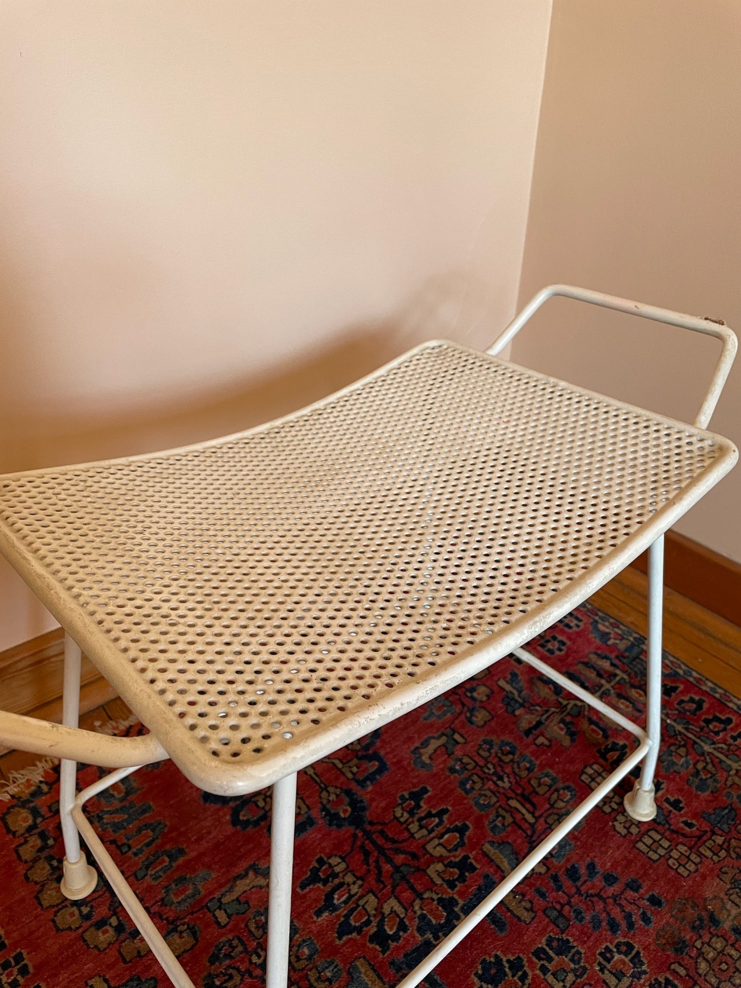 White Midcentury Vanity Stool