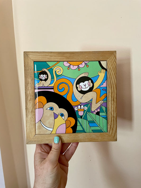 Framed Ceramic Monkey Tile