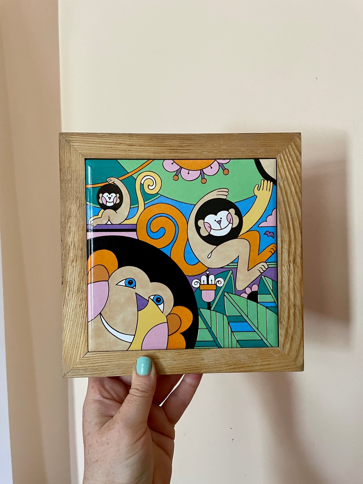 Framed Ceramic Monkey Tile