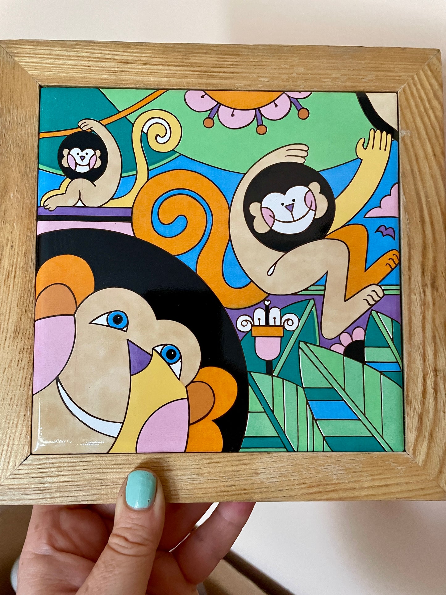 Framed Ceramic Monkey Tile