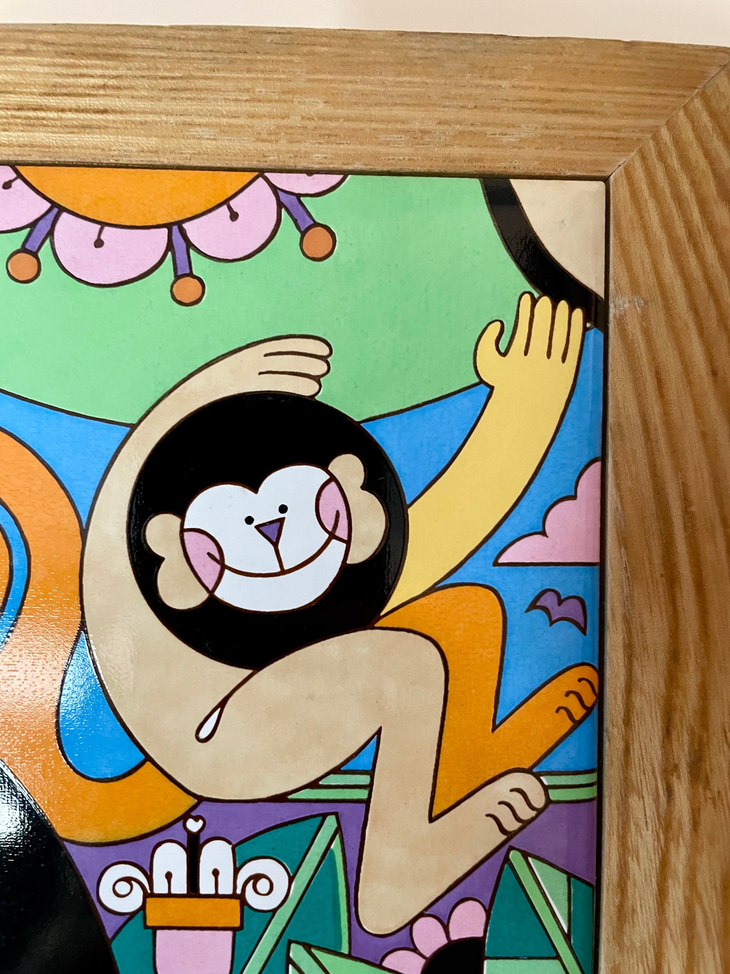 Framed Ceramic Monkey Tile