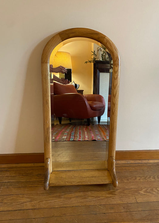 Arched Oak Frame Mirror with Shelf