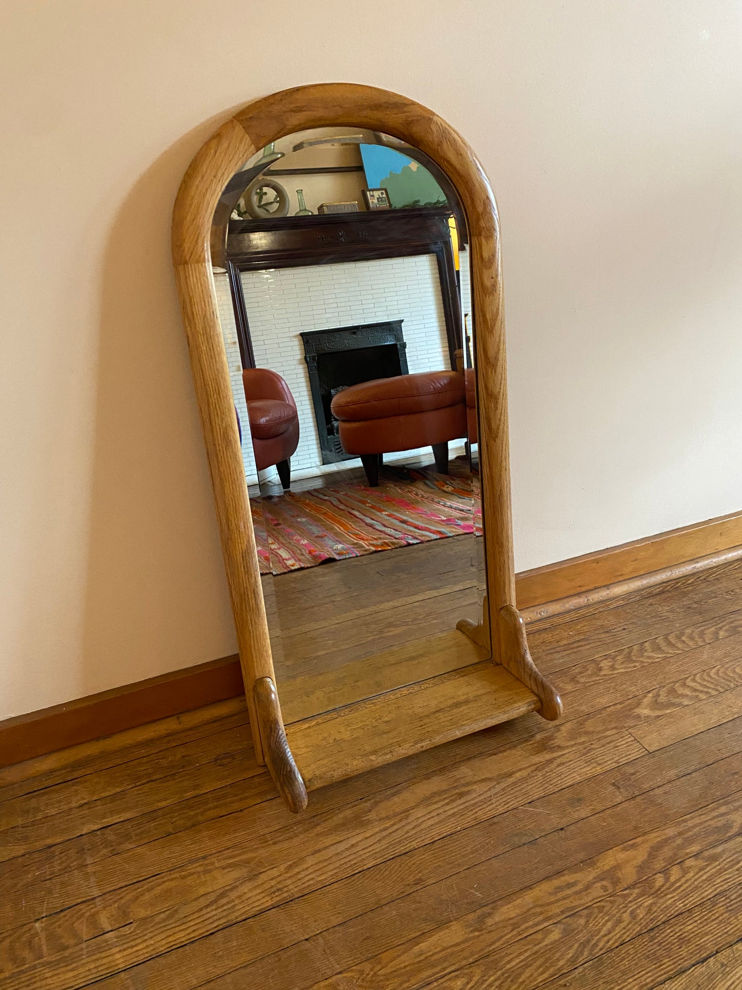 Arched Oak Frame Mirror with Shelf