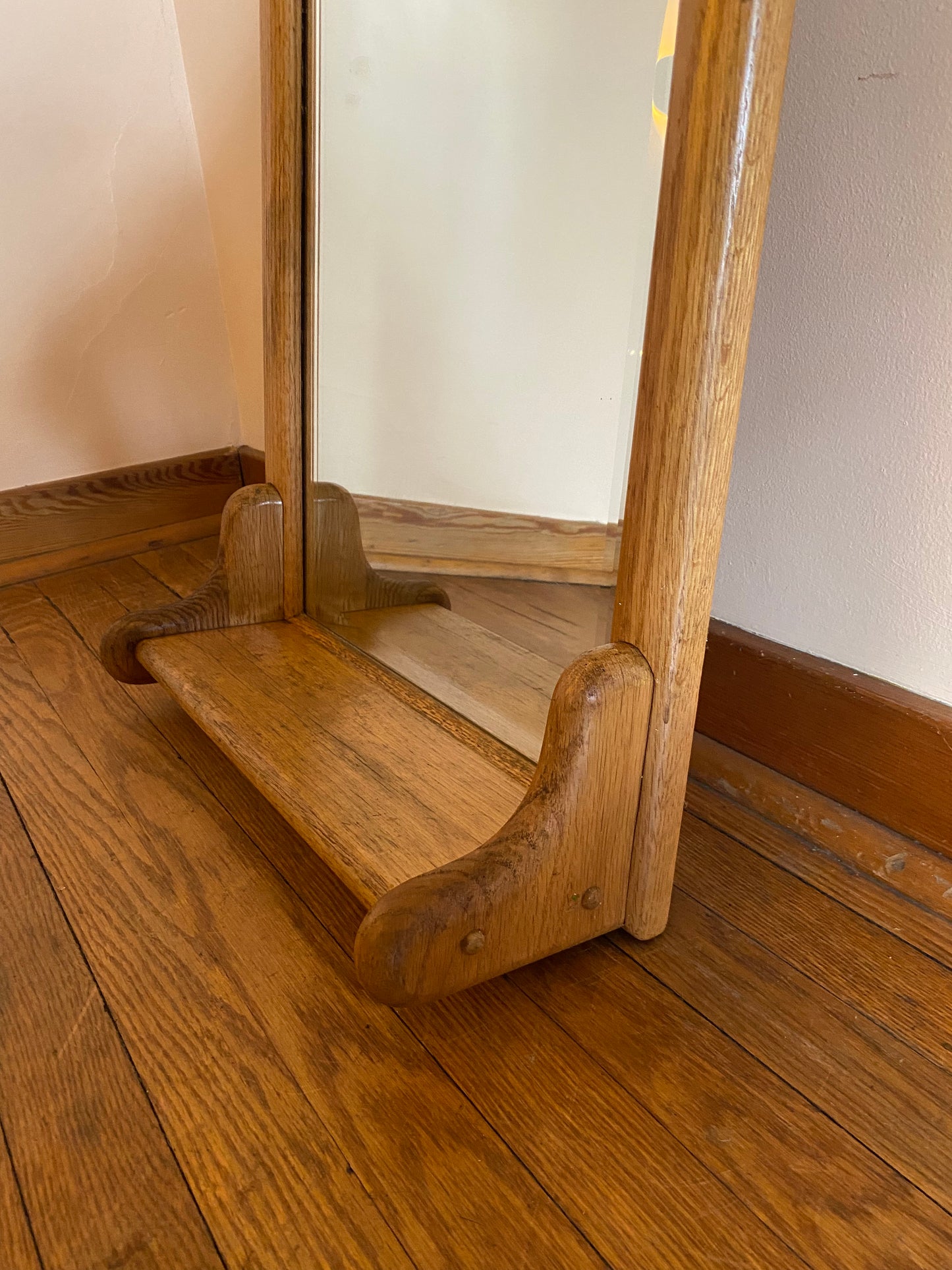 Arched Oak Frame Mirror with Shelf