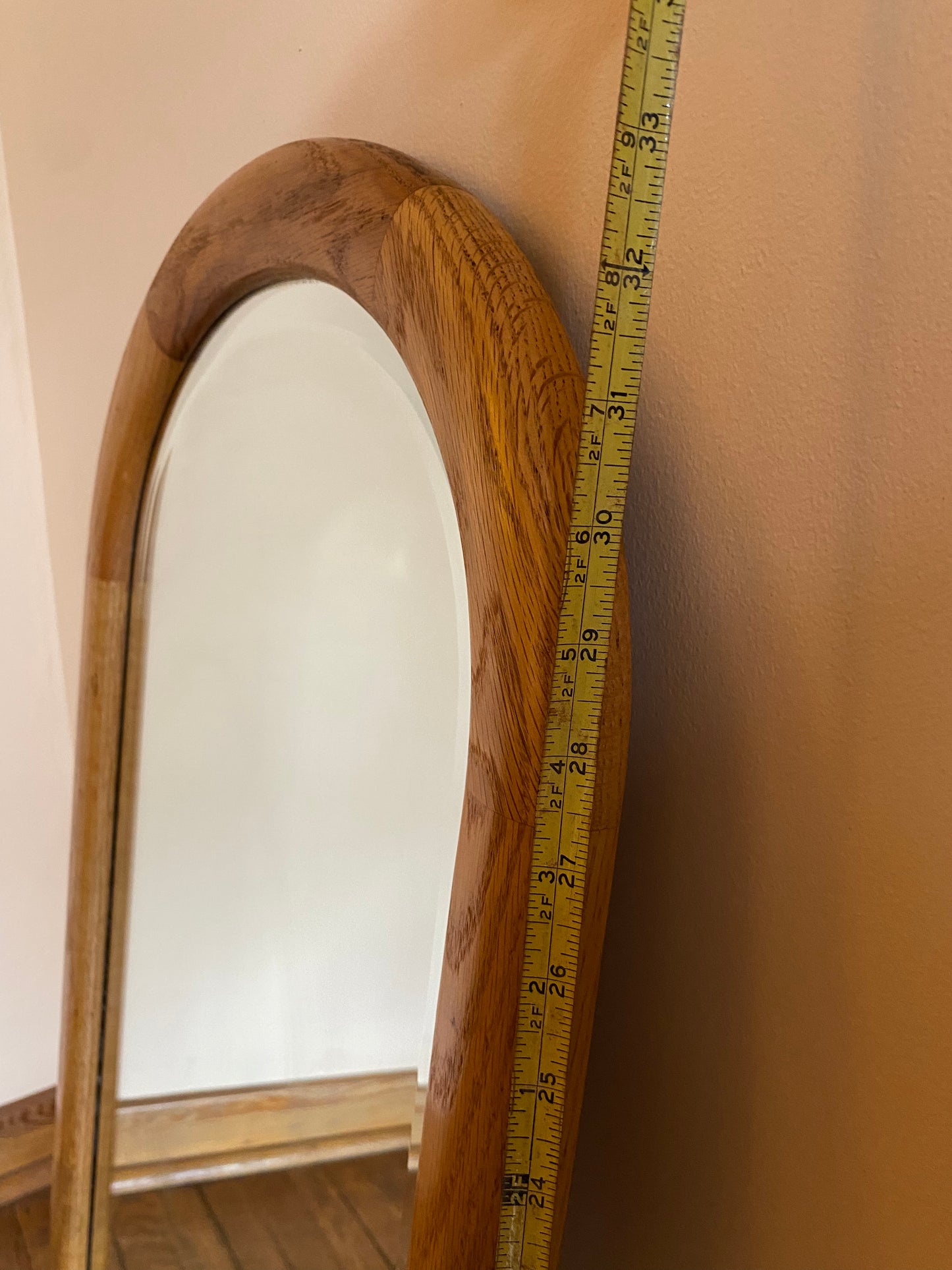 Arched Oak Frame Mirror with Shelf