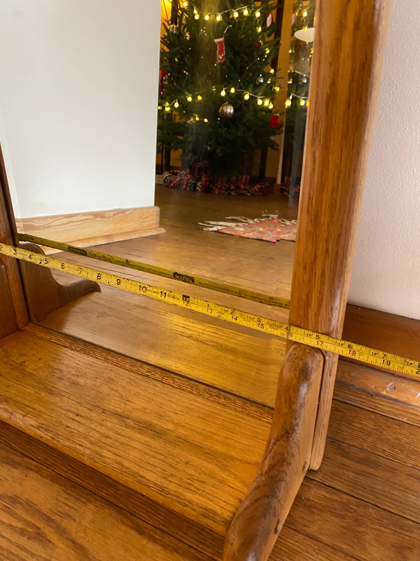 Arched Oak Frame Mirror with Shelf