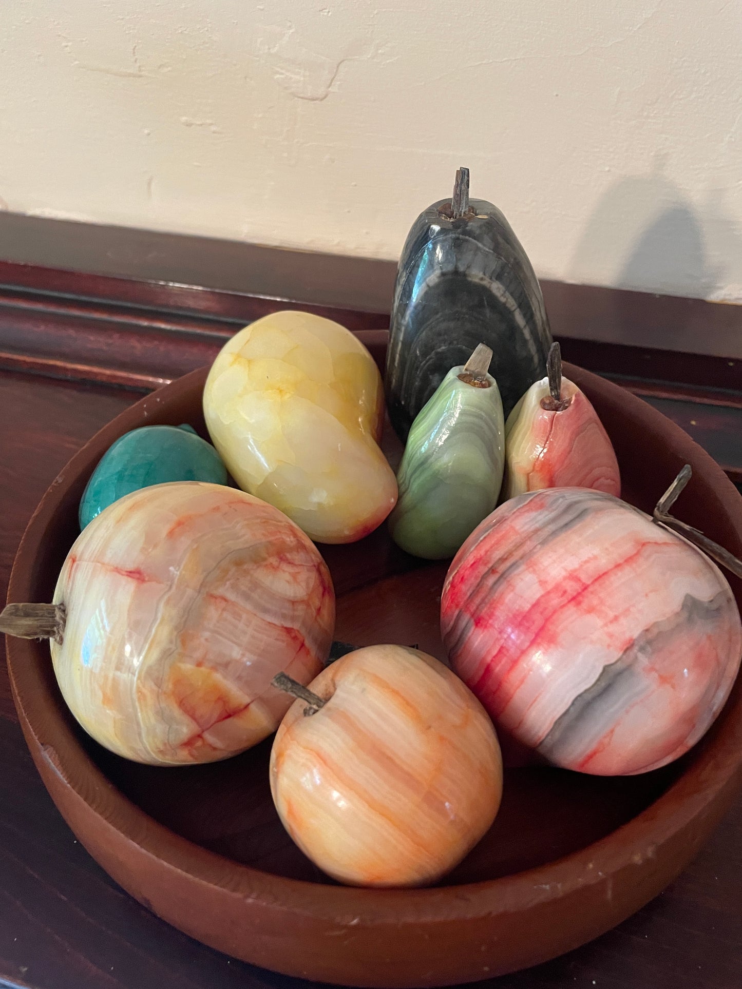 Marble Fruit Set in Sequoia Wood Bowl