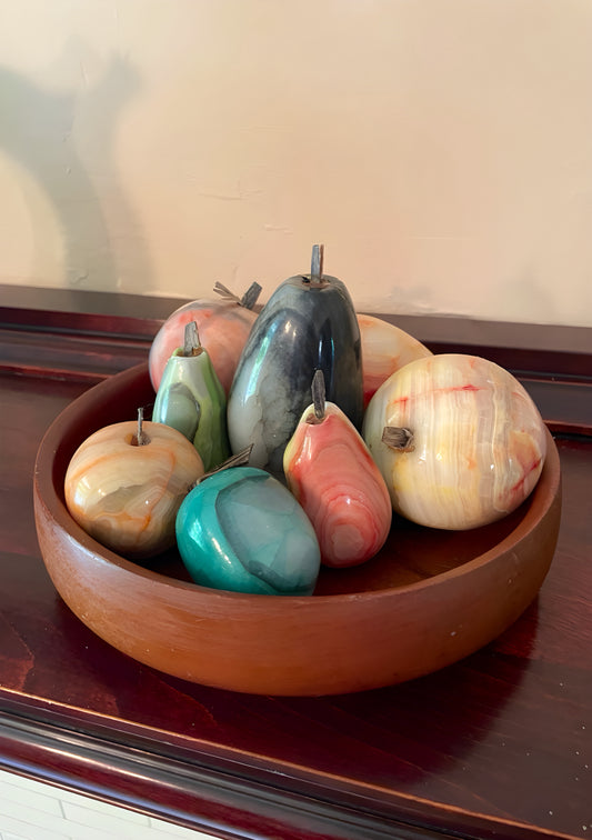 Marble Fruit Set in Sequoia Wood Bowl