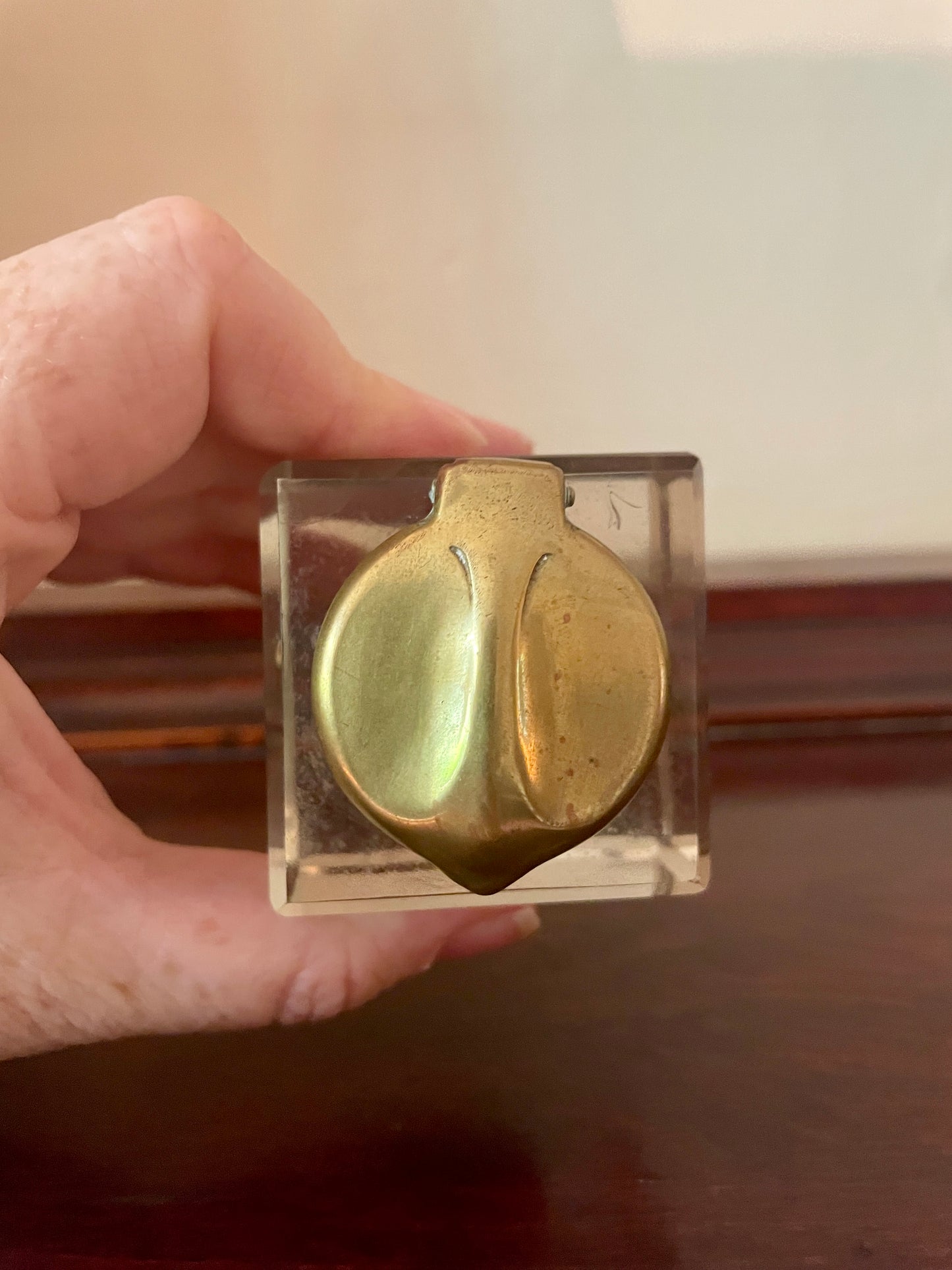 Faceted Glass Inkwell with Hinged Brass Lid