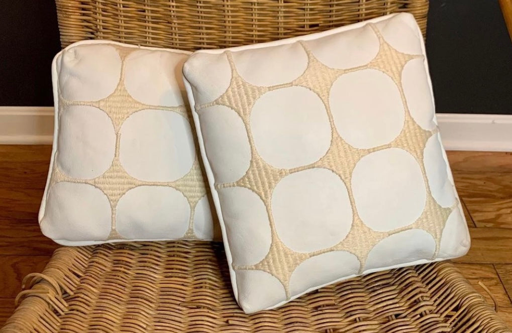 White Leather Pillows with Cream Threadwork