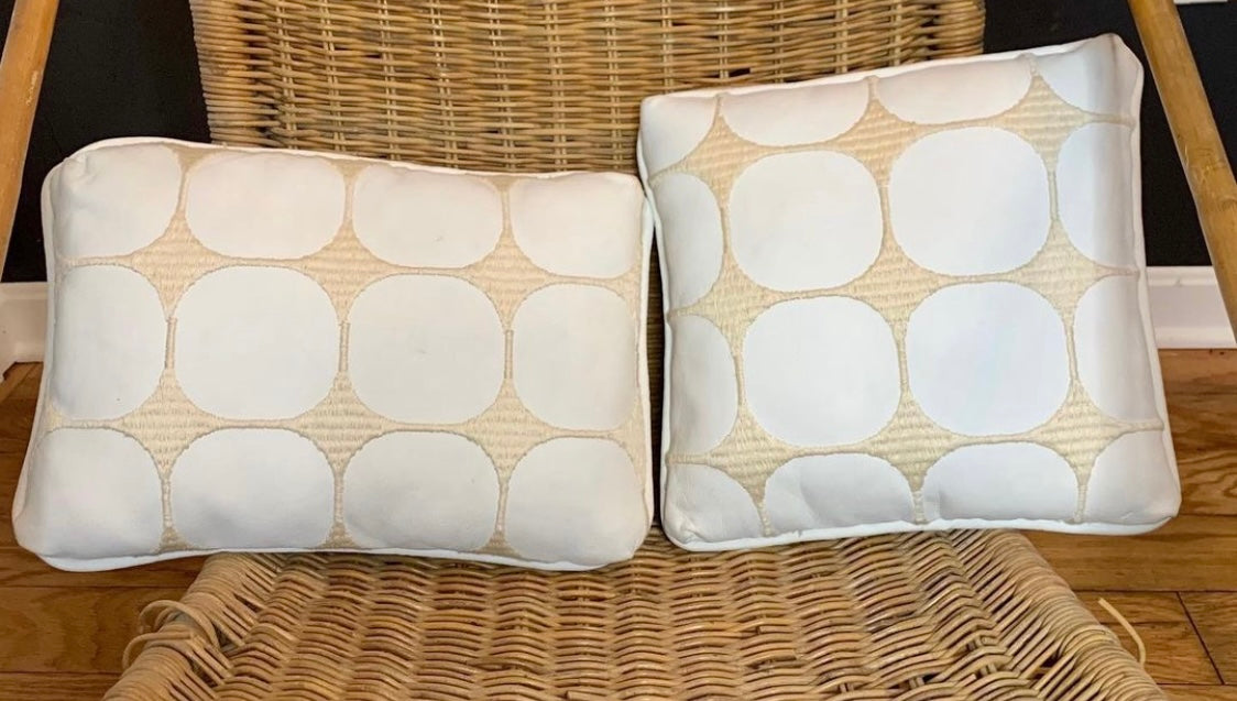 White Leather Pillows with Cream Threadwork