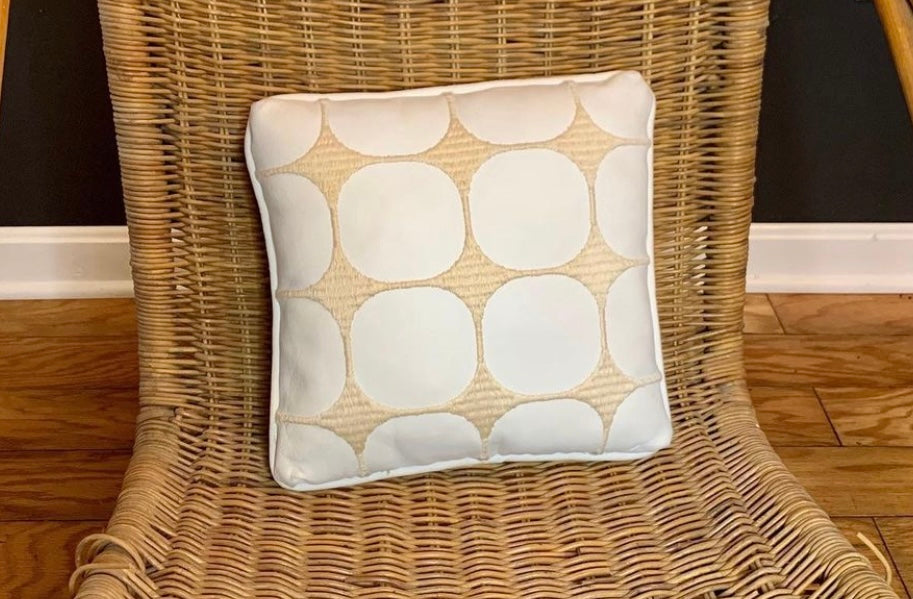 White Leather Pillows with Cream Threadwork