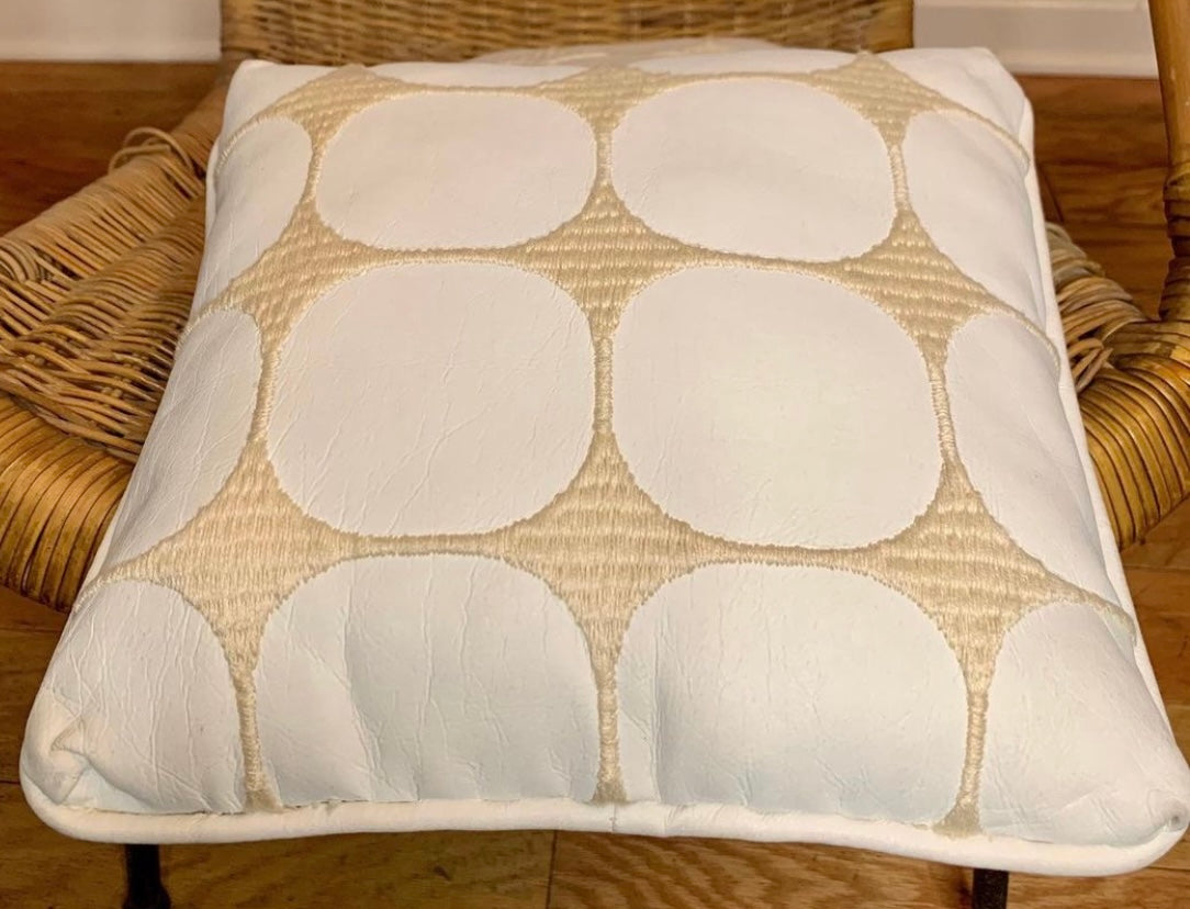 White Leather Pillows with Cream Threadwork