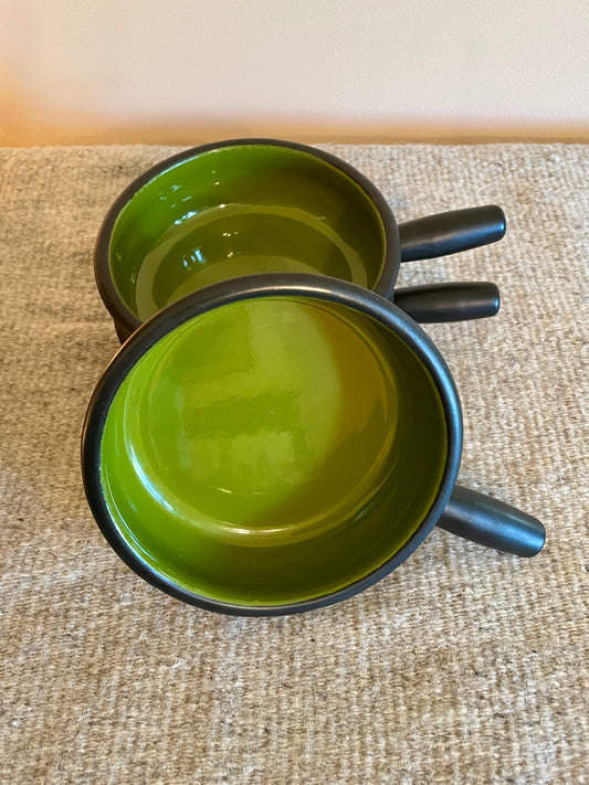 MCM Green Enamelware Bowls with Handle