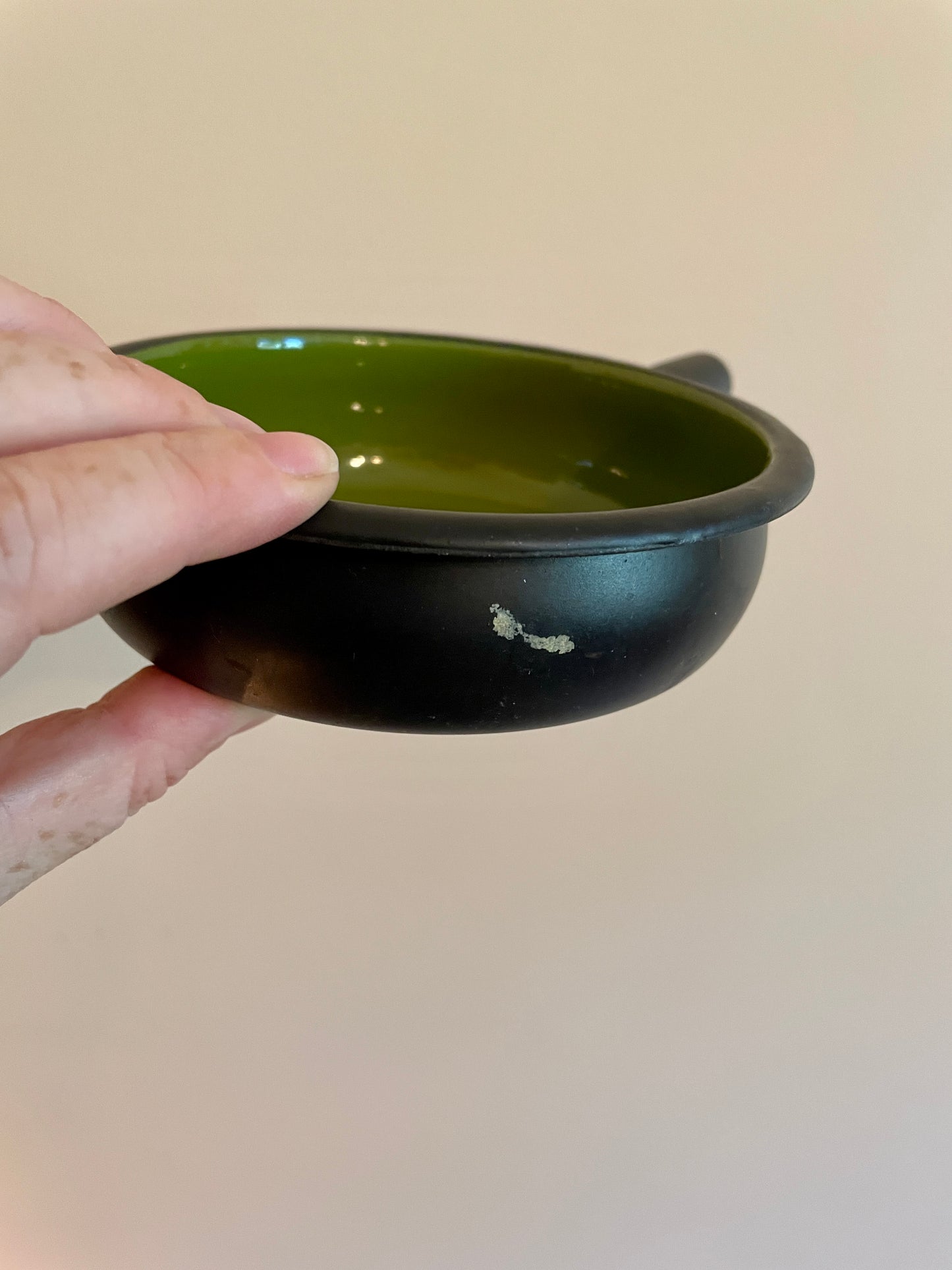 MCM Green Enamelware Bowls with Handle