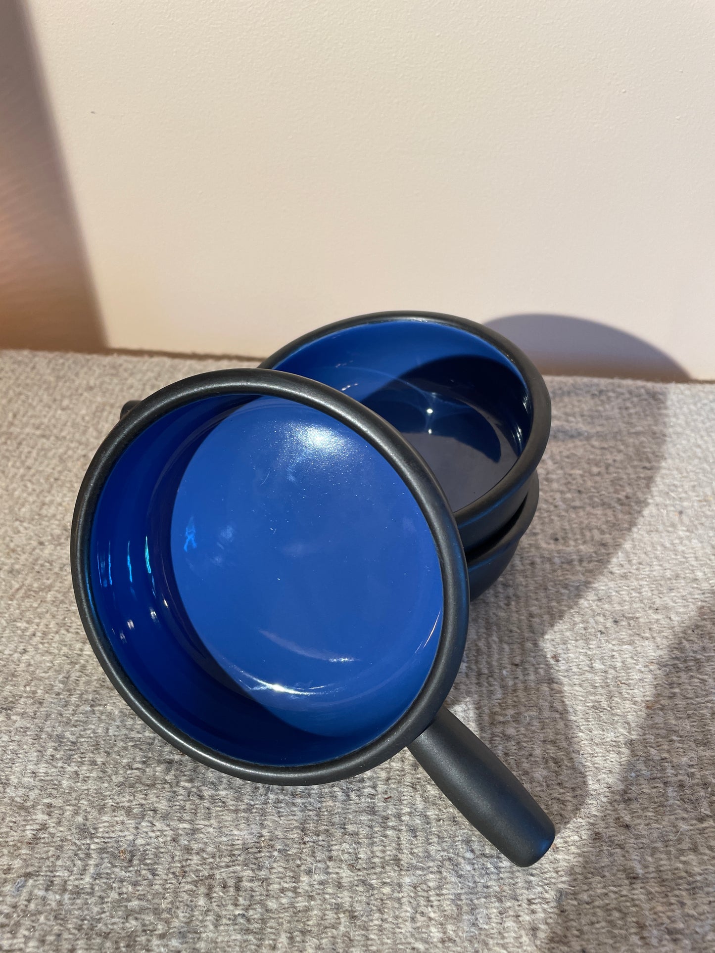 MCM Blue Enamelware Bowls with Handle