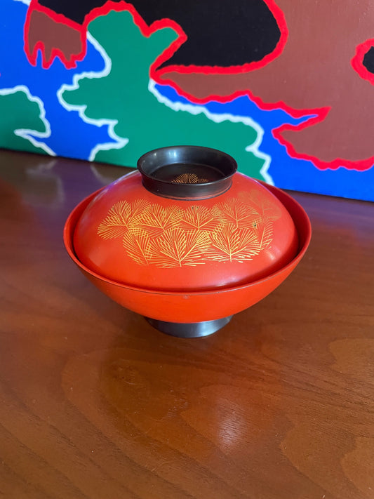 Red Acrylic Bowl with Gold Decorative Detail