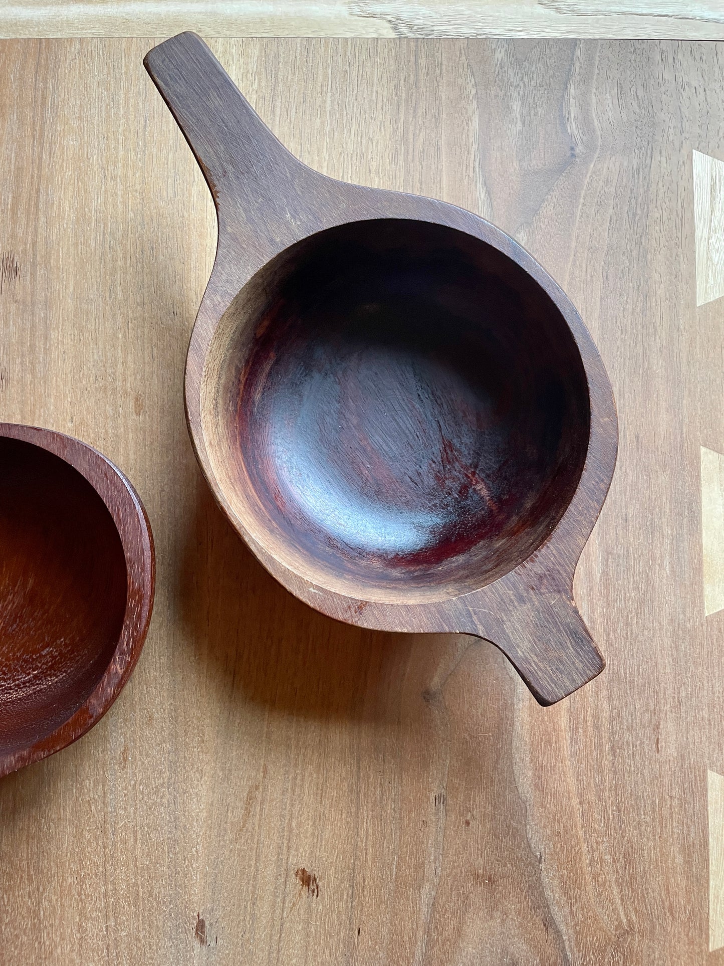 Pair of Midcentury Nesting Monkey Pod Bowls