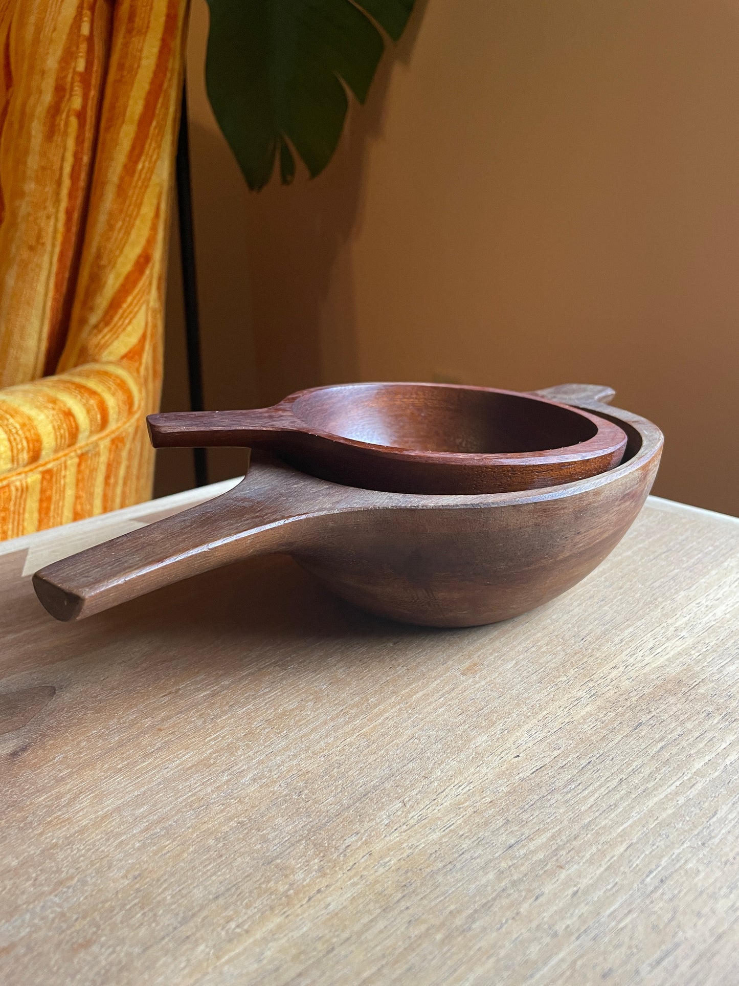 Pair of Midcentury Nesting Monkey Pod Bowls